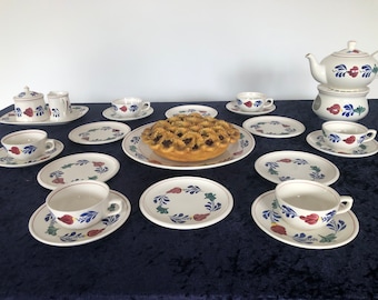 Juego de té/pastel o pastelería vintage de cuadros vichy de 24 piezas para 6 personas