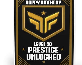 TARJETA DE CELEBRACIÓN ATREVIDA: "Prestigio Desbloqueado" / Tarjeta de Cumpleaños de Jugador, Logro de Subir de Nivel, Saludo Personalizado por Grandes Victorias