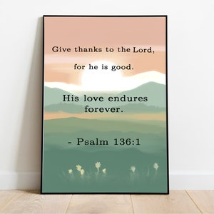 Psalm 136:1 Art Print | “Give Thanks to the Lord” Bible Verse Minimalist Christian Wall Art | Faith Decor | Scripture Gift | A3 A4 A5 Sizes