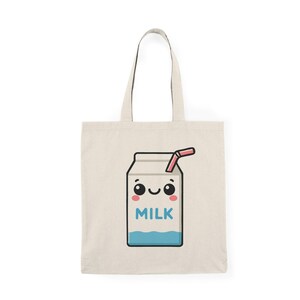 Torba typu tote z kartonu po mleku z kreskówek | Pastelowa, słodka torba na zakupy | Ekologiczna bawełna z recyklingu | Miękka dziewczęca torba typu kawaii | Fantazyjny prezent dla niej lub przyjaciółki