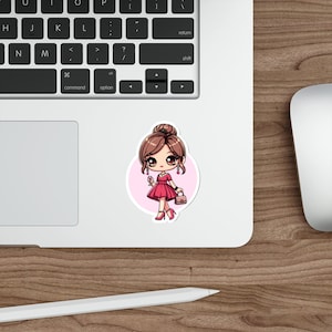 Cartoon Princess Sticker – Cute Pink Fairy Tale Vinyl Decal | Waterproof Princess Sticker for Girls, Laptop, Backpack, Journal