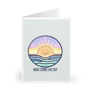 Tarjeta "Aquí viene el sol" • Saludo positivo para cumpleaños, San Valentín, Día de la Madre o simplemente porque sí • Ilustración alegre del amanecer