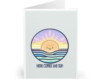 Carte Here Comes the Sun • Voeux positifs pour les anniversaires, la Saint-Valentin, la fête des Mères ou tout simplement parce que • uvre d'art gaie du lever du soleil