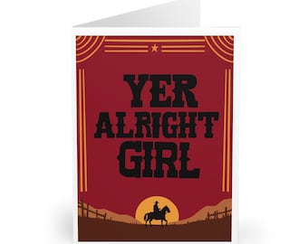 Tarjeta &quot;Estás bien, chica&quot; / Saludo divertido con temática del oeste / Diseño minimalista de vaquera / Cumpleaños, amor, amistad / A6, A5 o 5x7 / KEOLIX