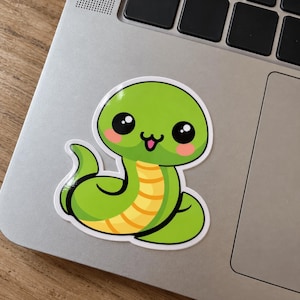 Kawaii Green Snake Sticker – Waterproof Vinyl Decal, Animal Art (Single or Pack)