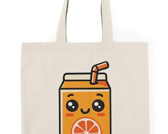 Bolsa de tela con forma de caja de zumo de naranja / Bolsa de algodón con dibujos animados kawaii / Bolsa de la compra divertida y ecológica reciclada / Regalo ideal para amantes del zumo / Bolsa de la compra de verano