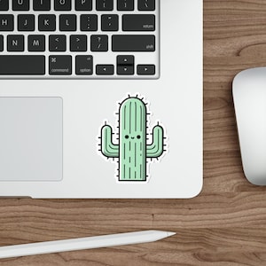 Fröhlicher Kaktus-Aufkleber - Süßer Kawaii Pflanzen-Vinyl-Aufkleber | Wasserdichter botanischer Aufkleber für Laptop, Wasserflasche, Auto, Journal
