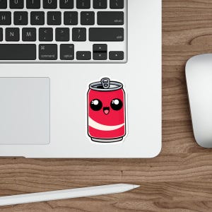 Sticker mignon canette de soda - Sticker vinyle imperméable kawaii rigolo | Sticker soda dessin animé pour ordinateur portable, bouteille d'eau, carnet de notes, scrapbooking