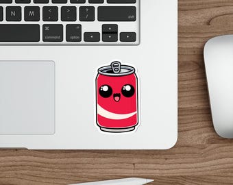 Cute Soda Can Sticker – Funny Kawaii Waterproof Vinyl Sticker | Cartoon Soda Decal for Laptop, Water Bottle, Notebook, Scrapbook