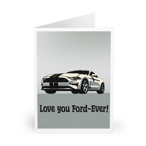 Tarjeta "Te amo Ford para siempre" / Tarjeta romántica de felicitación con auto / Diseño minimalista de Ford Mustang blanco / Para él, ella o aniversario / KEOLIX UK