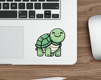Pegatina de tortuga de dibujos animados: vinilo impermeable de un animal adorable / Pegatina de naturaleza saludable para portátil, botella, niños y diarios