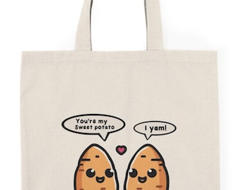 Bolso de tela "Eres mi batata" – Regalo divertido con juego de palabras sobre verduras / Lindos dibujos animados de verduras de raíz / Bolso de algodón reciclado ecológico