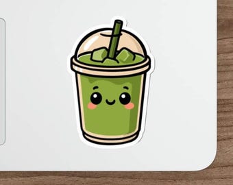 Kawaii Matcha-sticker – waterdichte vinylsticker, laptop en bidon