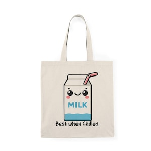 Draagtas die het beste gekoeld is | Shopper grappige melkcartoon | Milieuvriendelijke katoenen boodschappentas | Kawaii-cadeau-idee | Coole herbruikbare draagtas
