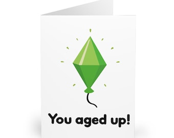 Tarjeta de cumpleaños para envejecer / Tarjeta de cumpleaños para gamer / Tarjeta para subir de nivel / Diseño divertido de juego de simulación de estilo pixelado / Tarjeta de juego de simulación de vida