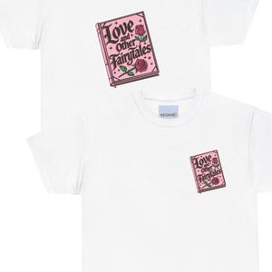 ROMANTIC TEE – &quot;Love and Other Fairytales&quot; | Open Book Design, Kawaii T-shirt, Handmade UK, Book Lover Gift, Cotton Tee