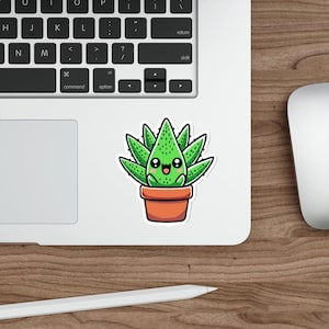 Cartoon Aloe Vera Plant Sticker – Cute Waterproof Vinyl Decal | Botanical Kawaii Sticker for Laptop, Scrapbook, Water Bottle, Plant Pot