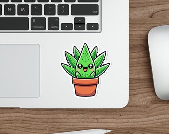 Cartoon Aloe Vera Pflanzenaufkleber - Niedlicher wasserfester Vinylaufkleber | Kawaii Aufkleber für Laptop, Scrapbook, Wasserflasche oder Blumentopf