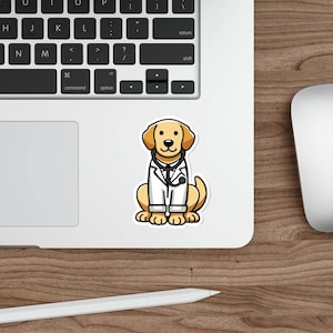 WATERPROOF Doctor Dog Sticker | Waterproof Vinyl Decal | Cute Golden Retriever Vet Gift | Laptop Water Bottle Sticker for Dog Lovers