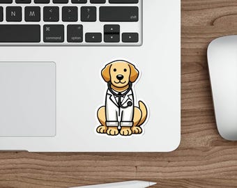 Pegatina impermeable de perro médico / Vinilo adhesivo impermeable / Regalo ideal para amantes de los perros (Golden Retriever) / Pegatina para portátil o botella de agua