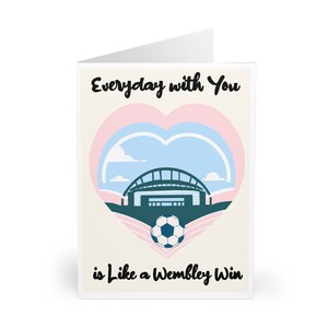 Minimalistyczna kartka z motywem serca Wembley, pusta w środku, formaty A6-5x7-A5, zabawny piłkarski żart na Walentynki, rocznicę lub urodziny