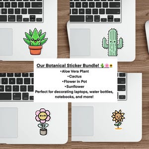 Botanische Aufkleber | Aloe Vera, Sonnenblume, Kaktus & Pflanze Aufkleber | Wasserdichte Vinyl-Natur-Aufkleber für Laptops, Journals und Geschenke