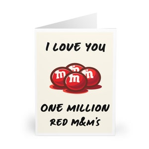 I Love You One Million Red M&M's Card • Funny Holiday Greeting • Romantic Christmas or Anniversary Card for Him Her • Cute Food Love Card