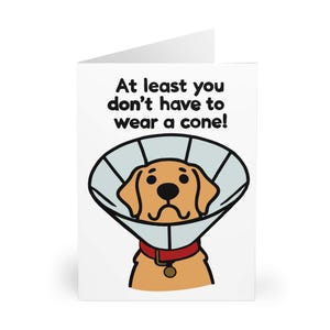 Grappige verjaardagskaart voor honden: "Je hoeft in ieder geval geen kegel te dragen" | Cone Pup Humor Card voor vrienden, herstel of gewoon omdat