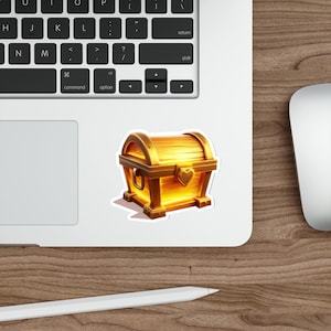 WATERPROOF Mystical Treasure Chest Sticker | Fantasy Pirate Loot Vinyl Decal | Magical Gold Chest Sticker for Journals, Scrapbooks & Gifts