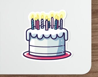WATERPROOF Birthday Cake Sticker | Waterproof Vinyl Decal | Handmade Fun Party Candle Cake Design for Planners, Scrapbooks