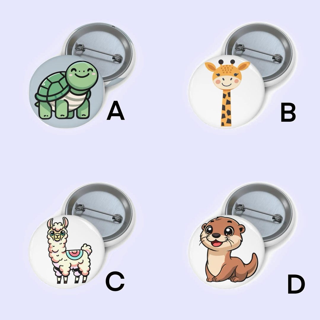 Cute Animal Pin Badge Set – Llama, Turtle, Otter Giraffe | Kawaii ...