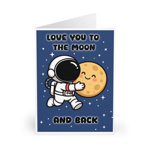 Je t'aime sur la lune et le dos de la carte | Joli cadeau spatial pour astronaute | Anniversaire amusant, Saint-Valentin ou simplement parce que salutation