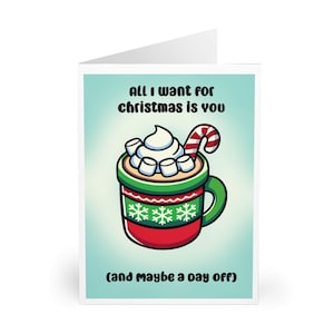 "Weihnachtskarte – ""All I Woll is You (And a Day Off)"" | Gemütliche Heiße Schokolade Urlaubspunz Karte für Paare, Freunde, Familie oder Mitarbeiter