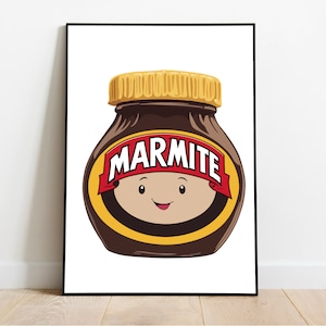 Cute Marmite Art Print | Funny Cartoon Wall Decor for Kitchen, Gifts or Kids Room | A3 A4 A5 Sizes | British Food Poster | Playful Art