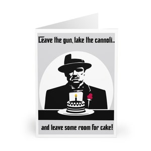 Tarjeta "Deja el arma, toma los cannoli". Divertida tarjeta de felicitación de la película de la mafia. Tarjeta de cumpleaños, San Valentín, cinéfilo. Tarjeta única de película clásica.