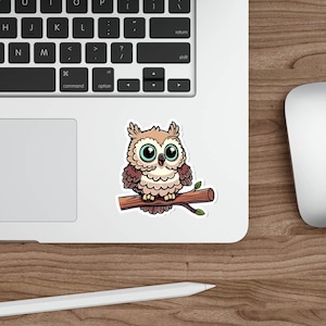 WATERPROOF  Cute Owl Sticker – Fluffy Wide-Eyed Owl Decal for Laptops, Journals, Bottles – Durable, Weatherproof, Adorable Gift