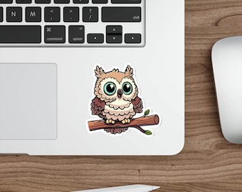 WATERPROOF  Cute Owl Sticker – Fluffy Wide-Eyed Owl Decal for Laptops, Journals, Bottles – Durable, Weatherproof, Adorable Gift