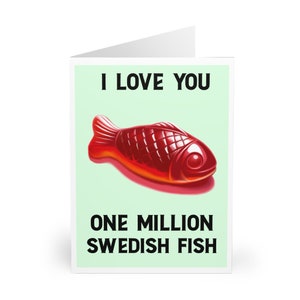 Je t'aime un million de poissons suédois - Carte de voeux drôle de bonbons romantiques | La Saint-Valentin pour lui | Carte Pour Elle | Anniversaire