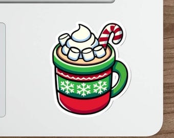 Festive Hot Chocolate Sticker – Cozy Christmas Mug, Waterproof Vinyl