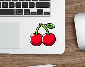Pegatina de cerezas de dibujos animados: vinilo impermeable de fruta adorable / Pegatina de verano kawaii para portátil, botella de agua, diario y álbum de recortes