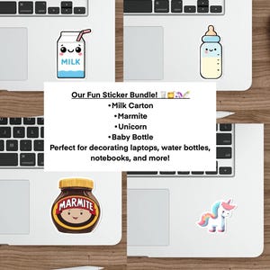 Whimsical & Wonderful Milk, Marmite, Unicorn and Baby Bottle Sticker Bundle.Waterproof | Durable | Perfect for Scrapbooking, Journals