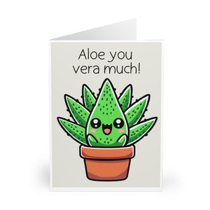 Tarjeta "Aloe Vera Mucho" - Tarjeta de felicitación con un simpático juego de palabras sobre plantas / Divertida nota botánica de amor para aniversarios, cumpleaños y regalos especiales