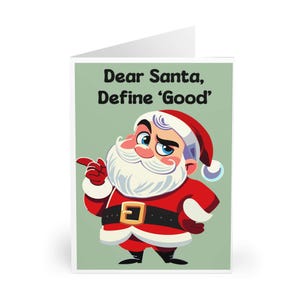 BIGLIETTO DI NATALE DIVERTENTE – "Caro Babbo Natale, definisci 'buono'/ Umorismo natalizio giocoso, design audace di Babbo Natale, auguri festosi e impertinenti per amici e familiari
