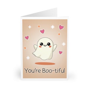 CARTE ROMANTIQUE – « Vous êtes boo-tiful » | Joli voeux fantôme pour la Saint-Valentin, anniversaire, design fait main au Royaume-Uni