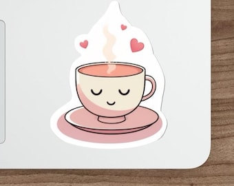 Cute Cup of Tea Sticker | Waterproof Laptop Decal, Scrapbook Art