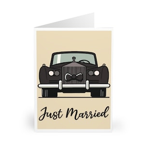 Biglietto di auguri per matrimonio "Just Married" / Rolls Royce con papillon / Biglietto di congratulazioni divertente e carino / A6, 5x7 o A5 / Ricordo di matrimonio unico / KEOLIX