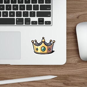 WATERPROOF STICKER Cartoon Crown Sticker | Cute Royal Decal | Waterproof Vinyl Kawaii Style | Scrapbooking, Laptops, Journals |
