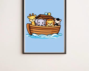Noah's Ark Animal Print | Minimalist Kawaii Nursery Wall Art