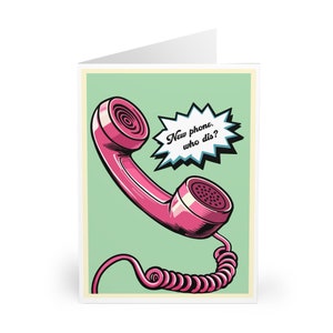 Nuovo telefono, chi è? Biglietto d'auguri divertente • Design retrò per compleanno, addio o semplicemente così • Biglietto umoristico per tutte le occasioni