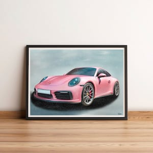 Pink Porsche Glitter Art Print | Glam Car Poster | A3 A4 A5 Sizes | Luxury Wall Art for Car Lovers | Gift for Stylish Auto Enthusiasts